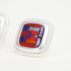 Red Nostalgia Square Stud Earrings