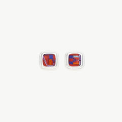 Red Nostalgia Square Stud Earrings