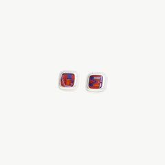 Red Nostalgia Square Stud Earrings